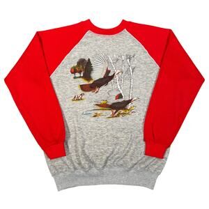 Vintage 80s Sportswear Turkey Hunting Raglan Sweatshirt Red Gray Made in USA L